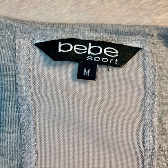 NWT Bebe Top Medium Grey Sleeveless Bebe Logo Mesh Stripe Design Rayon Spandex - Picture 9 of 13